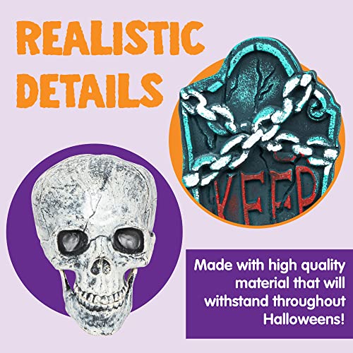 JOYIN Halloween Decorations Skeleton Stakes with Tombstone Set, 17” Graveyard Tombstone Groundbreaker Decorations for Best Halloween Yard Decorations Outdoor Graveyard