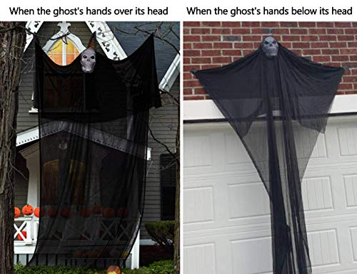 Moon Boat 13.94ft Halloween Ghost Hanging Activated Decorations with LED Light-up Red Eyes&Voice, Scary Creepy Indoor Outdoor Decor(Batteries Not Included)