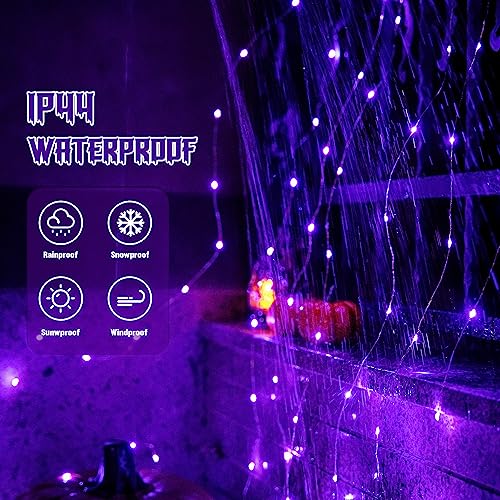 JMEXSUSS 2 Pack Purple Solar Halloween Lights, 33ft 100 LED Solar Fairy Lights Outdoor, Waterproof 8 Modes Solar String Lights for Tree Patio Halloween Christmas Decorations
