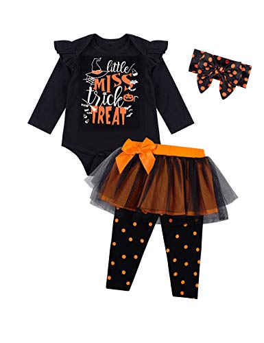 MOMMY'S NEW MAN Newborn Baby Girl 3PC Halloween Cute Long Sleeve Tutu Skirt Outfit Set (3-6 Months)