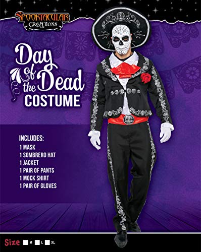 Spooktacular Creations Mens Day of The Dead Mariachi Senor Adult Costume Set Halloween Dress Up Party, Dia de Los Muertos (Large)
