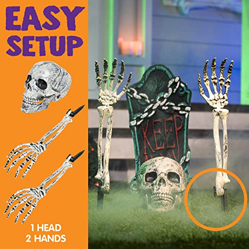 JOYIN Halloween Decorations Skeleton Stakes with Tombstone Set, 17” Graveyard Tombstone Groundbreaker Decorations for Best Halloween Yard Decorations Outdoor Graveyard