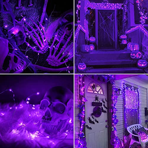 JMEXSUSS 2 Pack Purple Solar Halloween Lights, 33ft 100 LED Solar Fairy Lights Outdoor, Waterproof 8 Modes Solar String Lights for Tree Patio Halloween Christmas Decorations