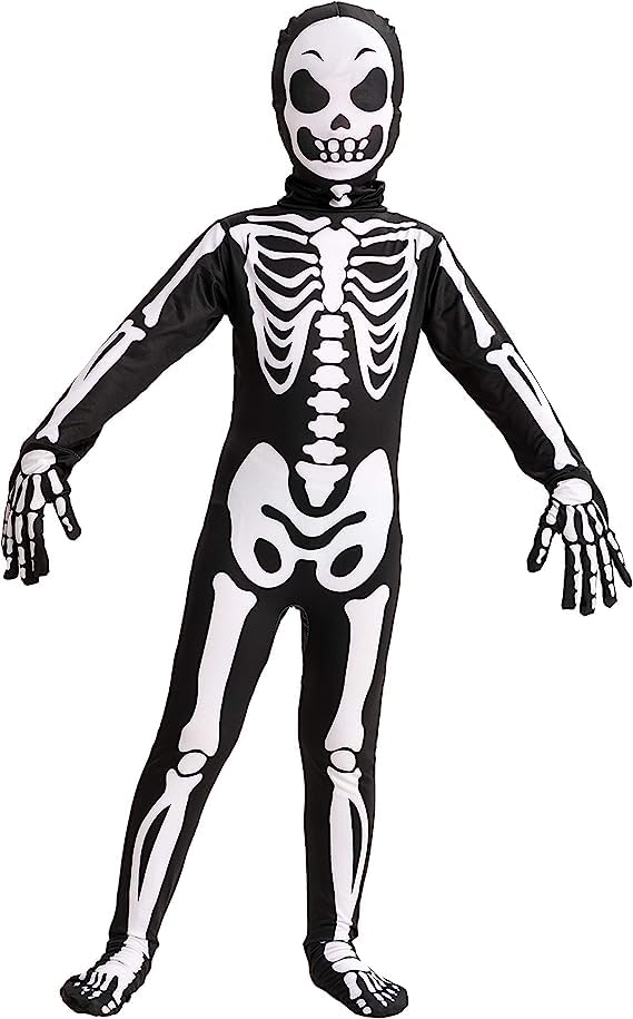 Spooktacular Creations Boy Scary Creepy Skeleton Costume, Skelebones Costume, Bone Jumpsuit for Toddler, Kids Halloween Dress Up-M(8-10yr)