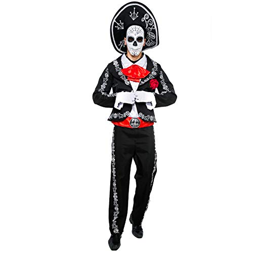 Spooktacular Creations Mens Day of The Dead Mariachi Senor Adult Costume Set Halloween Dress Up Party, Dia de Los Muertos (Large)