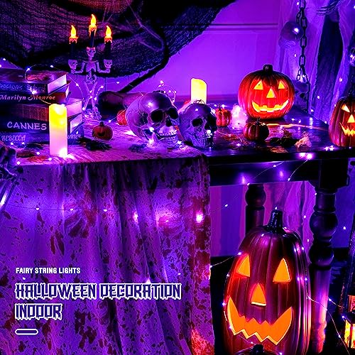 JMEXSUSS 2 Pack Purple Solar Halloween Lights, 33ft 100 LED Solar Fairy Lights Outdoor, Waterproof 8 Modes Solar String Lights for Tree Patio Halloween Christmas Decorations