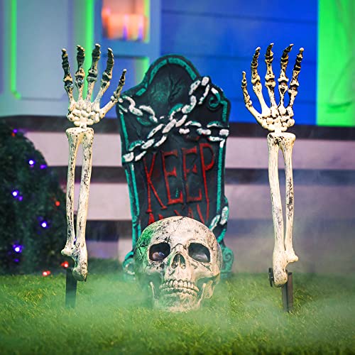 JOYIN Halloween Decorations Skeleton Stakes with Tombstone Set, 17” Graveyard Tombstone Groundbreaker Decorations for Best Halloween Yard Decorations Outdoor Graveyard