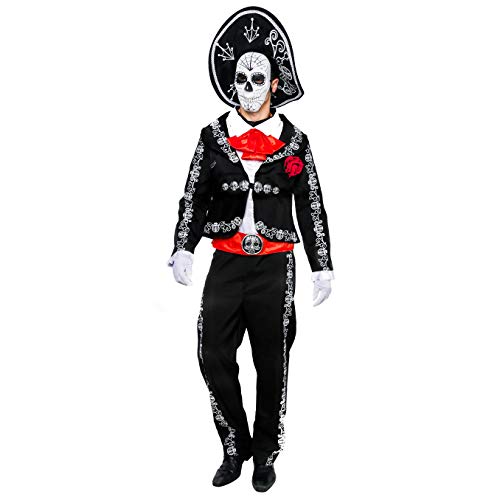 Spooktacular Creations Mens Day of The Dead Mariachi Senor Adult Costume Set Halloween Dress Up Party, Dia de Los Muertos (Large)