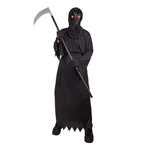 Kangaroo Grim Reaper Costume, Ghost Phantom Costume Boys w/Glowing Red Eyes Excluding Metal Reaper Scythe, Horror Robe Costume Black Cloak with Hood Men Scary Costumes for Halloween, X-Large
