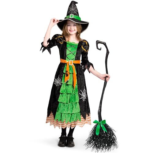 Spooktacular Creations Fairytale Green Cute Witch Dress Halloween Costume Deluxe Set with Hat for Girls (S)