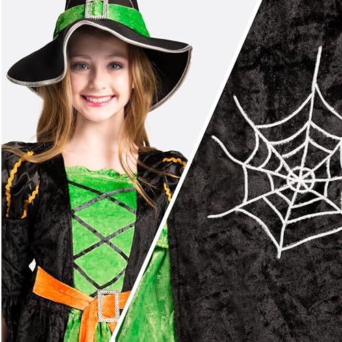 Spooktacular Creations Fairytale Green Cute Witch Dress Halloween Costume Deluxe Set with Hat for Girls (S)