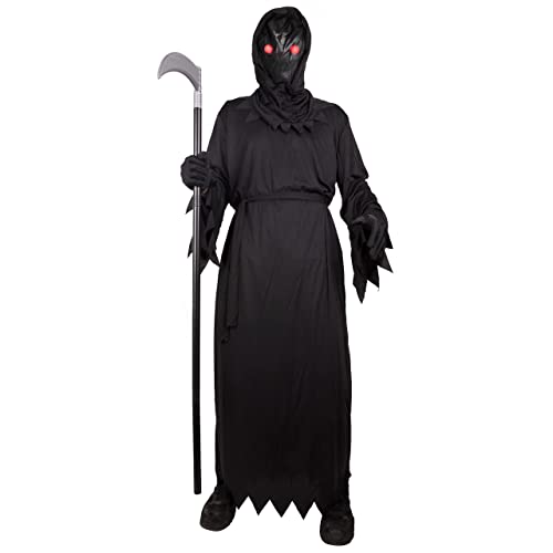 Kangaroo Grim Reaper Costume, Ghost Phantom Costume Boys w/Glowing Red Eyes Excluding Metal Reaper Scythe, Horror Robe Costume Black Cloak with Hood Men Scary Costumes for Halloween, X-Large