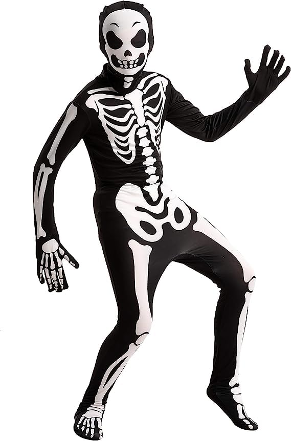 Spooktacular Creations Boy Scary Creepy Skeleton Costume, Skelebones Costume, Bone Jumpsuit for Toddler, Kids Halloween Dress Up-M(8-10yr)