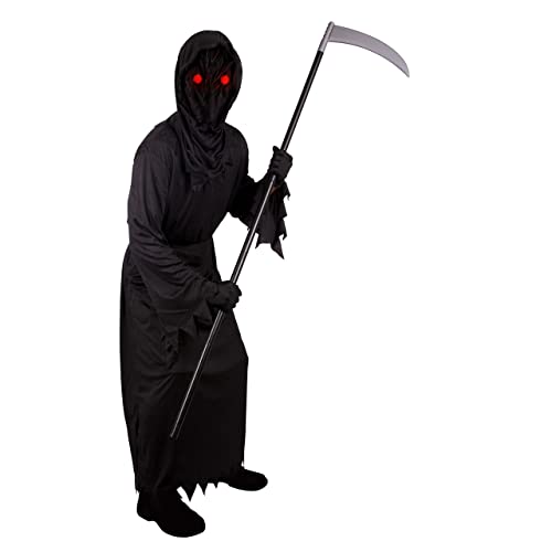 Kangaroo Grim Reaper Costume, Ghost Phantom Costume Boys w/Glowing Red Eyes Excluding Metal Reaper Scythe, Horror Robe Costume Black Cloak with Hood Men Scary Costumes for Halloween, X-Large