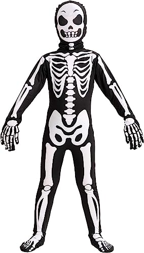 Spooktacular Creations Boy Scary Creepy Skeleton Costume, Skelebones Costume, Bone Jumpsuit for Toddler, Kids Halloween Dress Up-M(8-10yr)