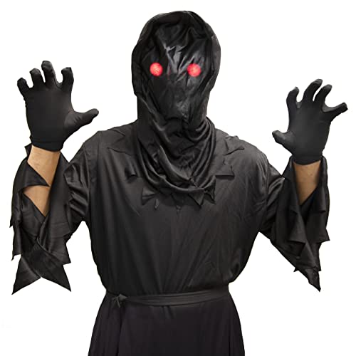 Kangaroo Grim Reaper Costume, Ghost Phantom Costume Boys w/Glowing Red Eyes Excluding Metal Reaper Scythe, Horror Robe Costume Black Cloak with Hood Men Scary Costumes for Halloween, X-Large