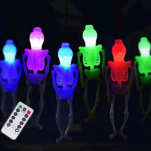 PIXFAIRY Skeleton Skull String Lights Battery Operated, Spooky Decoration Waterproof 15LED String Lights with 8-Lighting Modes for Indoor/Outdoor, Home, Party, Yard Decor (1, Multi)