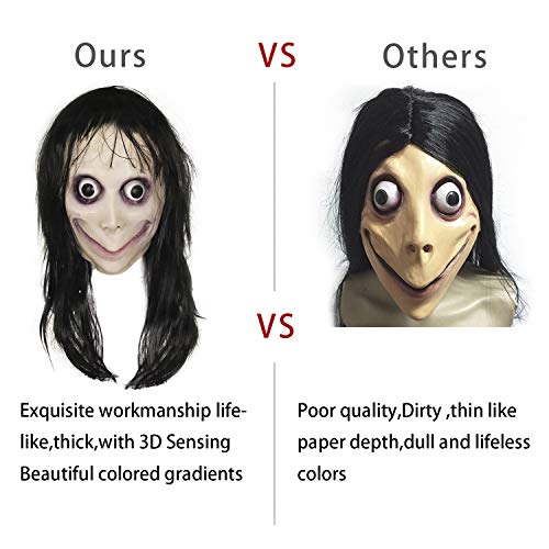 MOLEZU MOMO Mask Horror Devil Mask with Long Hair, Scary Costume Halloween Creepy Cosplay Party Decoration Prop