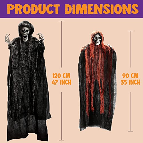 JOYIN Halloween Hanging Grim Reapers (3 Pack), One 47” and Two 35” Halloween Grim Reapers, Halloween Skeleton Flying Ghost for Haunted House Prop Décor, Halloween Outdoor Indoor Decor
