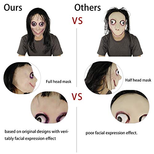 MOLEZU MOMO Mask Horror Devil Mask with Long Hair, Scary Costume Halloween Creepy Cosplay Party Decoration Prop