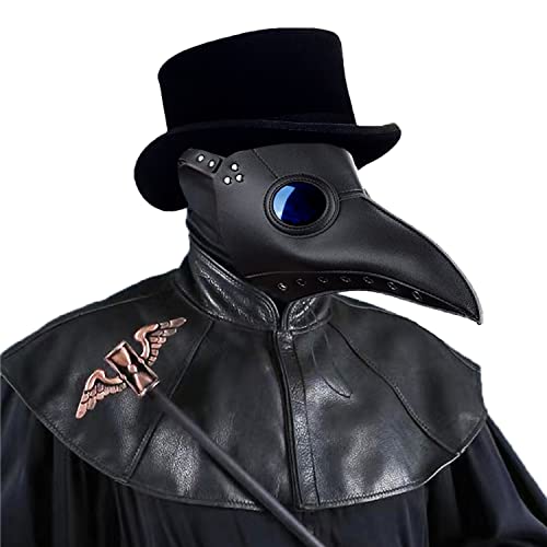Raxwalker Plague Doctor Mask Retro Steampunk Halloween Costume Long Nose Bird Beak Cosplay Props(Black)