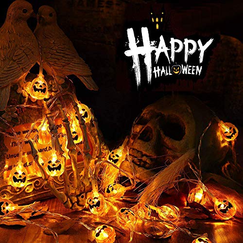 Toodour Halloween Pumpkin Lights - 2 Packs 30 LED Battery Operated Halloween Decorations String Lights (Orange Lights)