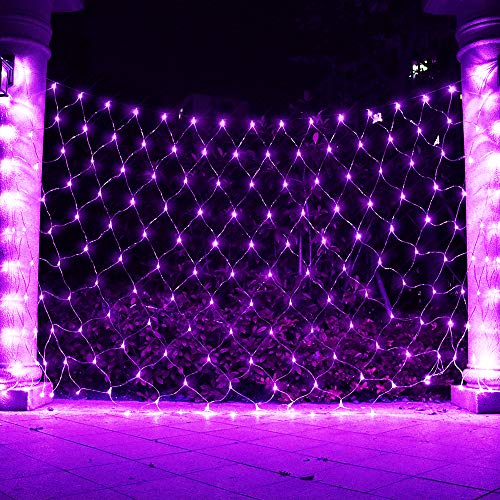 Vicila LED Net Light Halloween Decor Mesh Lights, Tree Warp Fairy Lights Outdoor Hanging String Light for Home, Bedroom, Christmas, Garden, Walkway, Bushes Decor-9.8ft x 6.6ft(Purple)