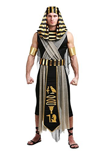 Adult All Powerful Pharaoh Costume Mens, Black and Gold Egyptian Ruler Halloween Outfit X-Large