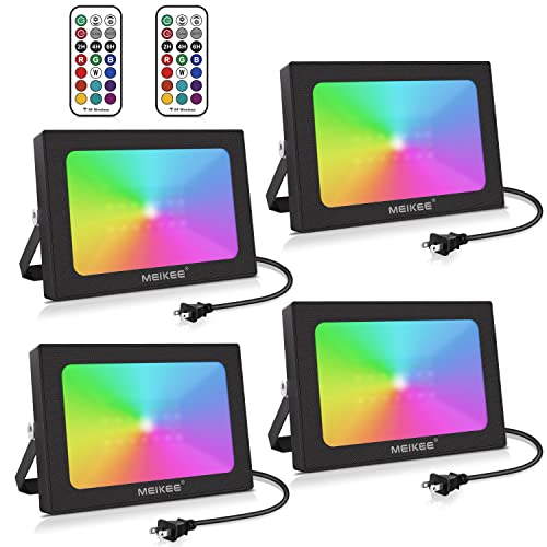 MEIKEE 4 Pack RGB LED Flood Lights 200W Equivalent, 25W Color Changing Floodlight with Remote, IP66 Waterproof Outdoor Indoor Dimmable Wall Washer Light Party Stage Lights Garden Landscape Lighting