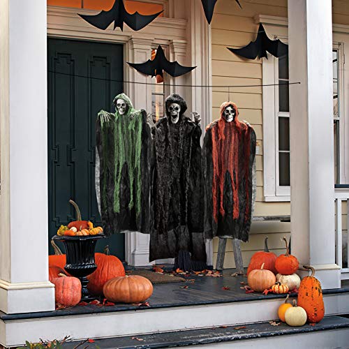 JOYIN Halloween Hanging Grim Reapers (3 Pack), One 47” and Two 35” Halloween Grim Reapers, Halloween Skeleton Flying Ghost for Haunted House Prop Décor, Halloween Outdoor Indoor Decor