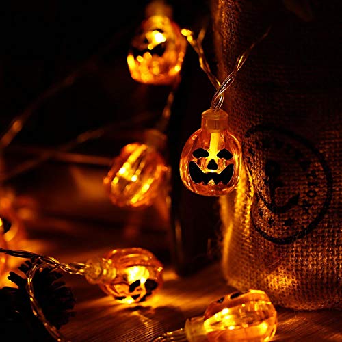 Toodour Halloween Pumpkin Lights - 2 Packs 30 LED Battery Operated Halloween Decorations String Lights (Orange Lights)
