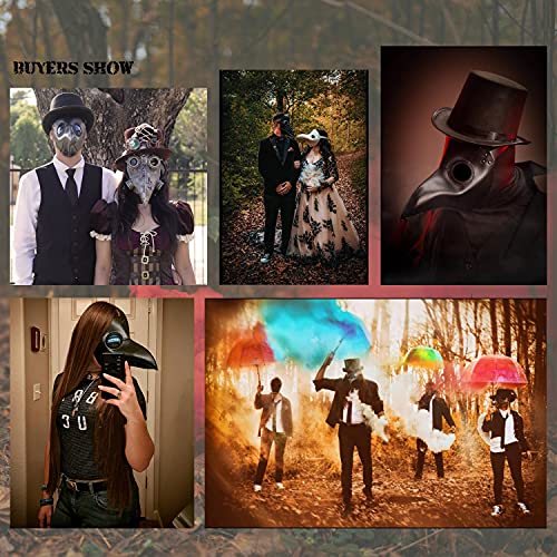 Raxwalker Plague Doctor Mask Retro Steampunk Halloween Costume Long Nose Bird Beak Cosplay Props(Black)