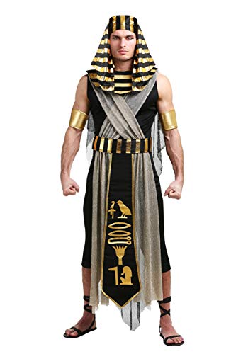Adult All Powerful Pharaoh Costume Mens, Black and Gold Egyptian Ruler Halloween Outfit X-Large