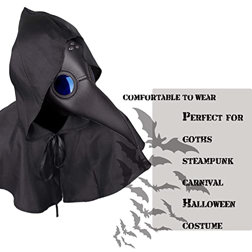 Raxwalker Plague Doctor Mask Retro Steampunk Halloween Costume Long Nose Bird Beak Cosplay Props(Black)