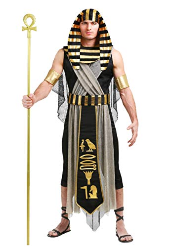 Adult All Powerful Pharaoh Costume Mens, Black and Gold Egyptian Ruler Halloween Outfit X-Large