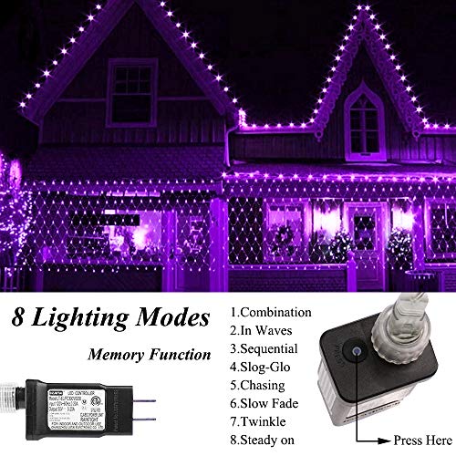Vicila LED Net Light Halloween Decor Mesh Lights, Tree Warp Fairy Lights Outdoor Hanging String Light for Home, Bedroom, Christmas, Garden, Walkway, Bushes Decor-9.8ft x 6.6ft(Purple)