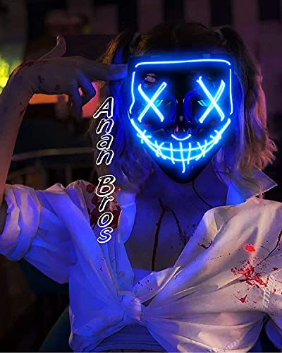 AnanBros Scary LED Halloween Mask, Masquerade Cosplay Light Up Face Mask for Men Women Kids
