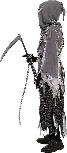 Spooktacular Creations Child Unisex Grim Reaper Costume, Halloween Costume with Glowing Red Eyes for Kids Trick-or-Treating-XL(12-14yr)