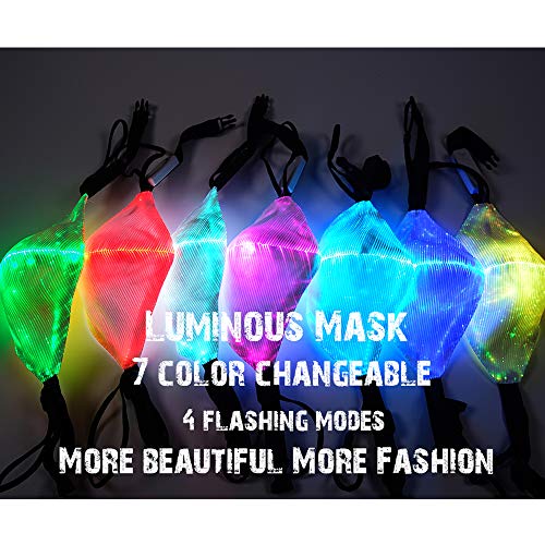 TECZERO 7 Color Lights LED Light up Face Mask USB Rechargeable Glowing Luminous Dust Mask for Christmas Party Festival Dancing Rave Masquerade Costumes (Face Mask)