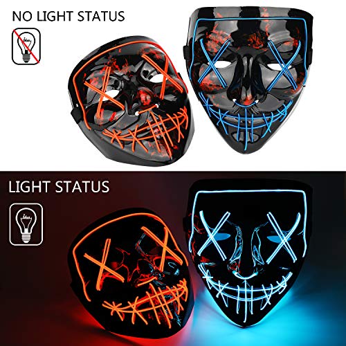 anroog Halloween Mask LED Light up Mask (2 Pack) Scary mask for Festival Cosplay Halloween Costume Masquerade Parties,Carnival (Red+Blue)