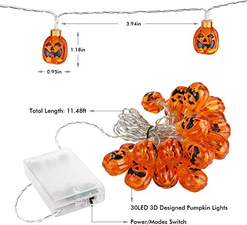 Toodour Halloween Pumpkin Lights - 2 Packs 30 LED Battery Operated Halloween Decorations String Lights (Orange Lights)