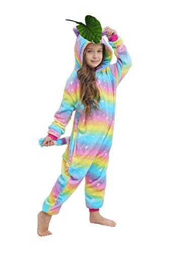 NewPlush Kids Animal Onesies Bright Yellow Galaxy Unicorn Cosplay Costumes Onesie Halloween Sleepwear For Girls Boys(8-10 Years)