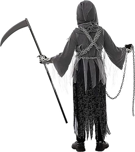 Spooktacular Creations Child Unisex Grim Reaper Costume, Halloween Costume with Glowing Red Eyes for Kids Trick-or-Treating-XL(12-14yr)
