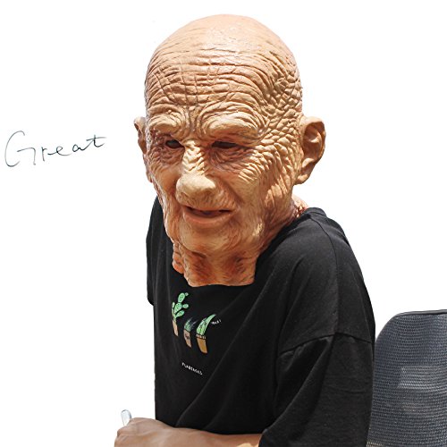 PartyHop - Old Man Mask - Realistic Halloween Latex Human Wrinkle Face Mask