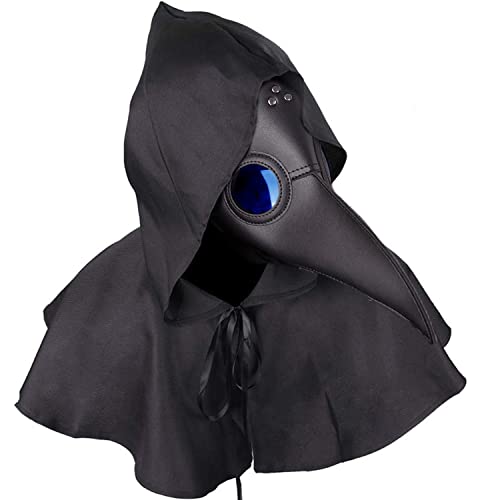 Raxwalker Plague Doctor Mask Retro Steampunk Halloween Costume Long Nose Bird Beak Cosplay Props(Black)
