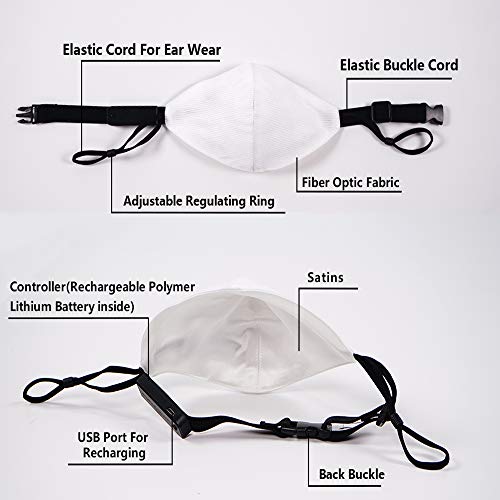 TECZERO 7 Color Lights LED Light up Face Mask USB Rechargeable Glowing Luminous Dust Mask for Christmas Party Festival Dancing Rave Masquerade Costumes (Face Mask)