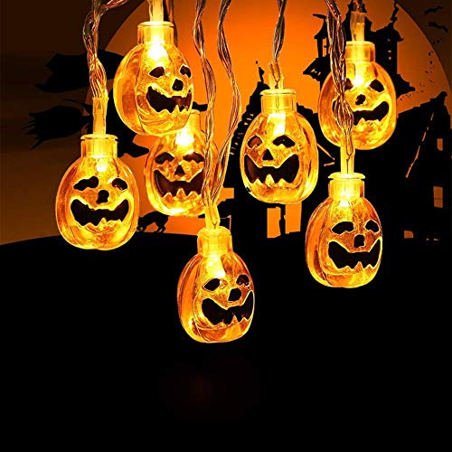 Toodour Halloween Pumpkin Lights - 2 Packs 30 LED Battery Operated Halloween Decorations String Lights (Orange Lights)