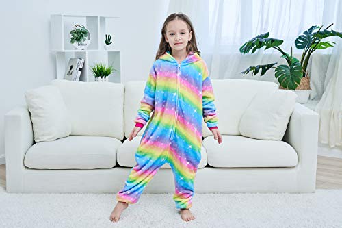 NewPlush Kids Animal Onesies Bright Yellow Galaxy Unicorn Cosplay Costumes Onesie Halloween Sleepwear For Girls Boys(8-10 Years)
