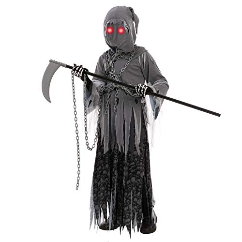 Spooktacular Creations Child Unisex Grim Reaper Costume, Halloween Costume with Glowing Red Eyes for Kids Trick-or-Treating-XL(12-14yr)