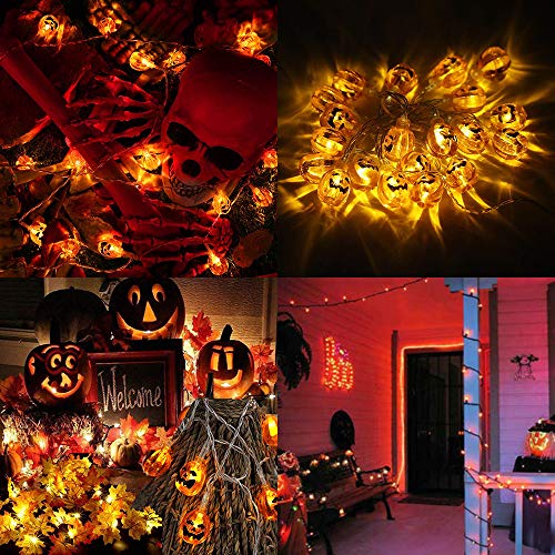 Toodour Halloween Pumpkin Lights - 2 Packs 30 LED Battery Operated Halloween Decorations String Lights (Orange Lights)